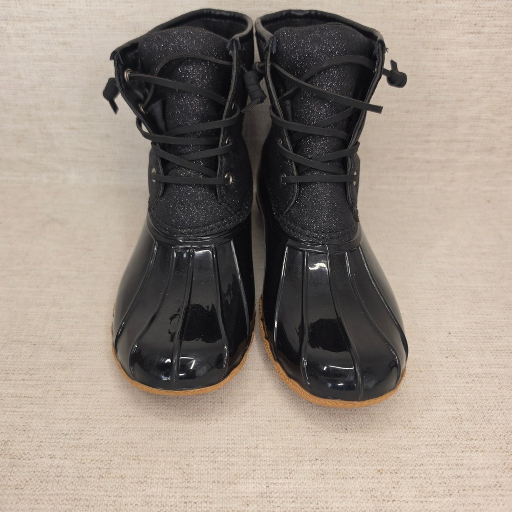 London Fog Wilde Black Patent Glitter Duck Boots Womens 7M WL07105W
